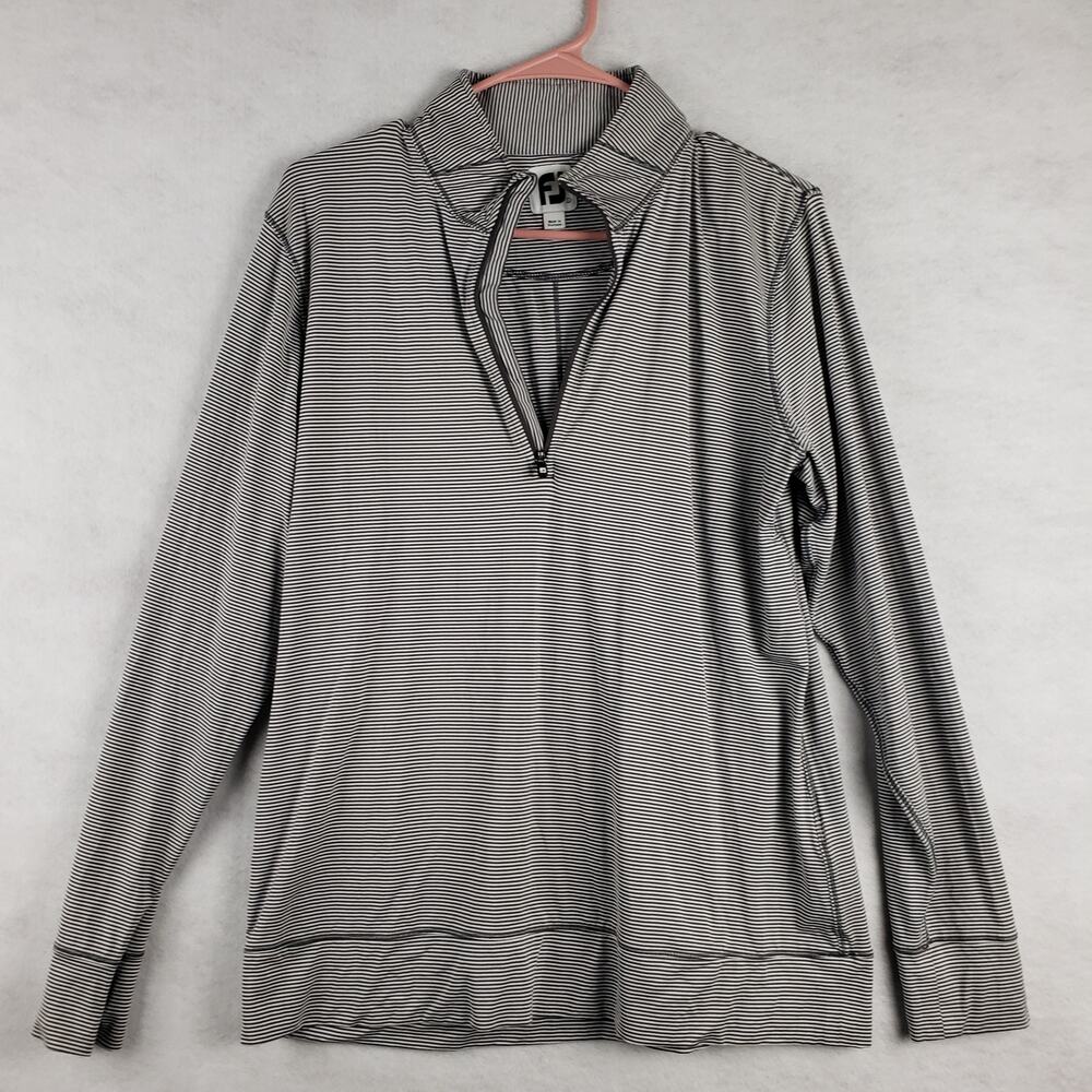 FootJoy Womens L Half‎ Zip Striped Mid Layer Pullover Black White Golf Sporty